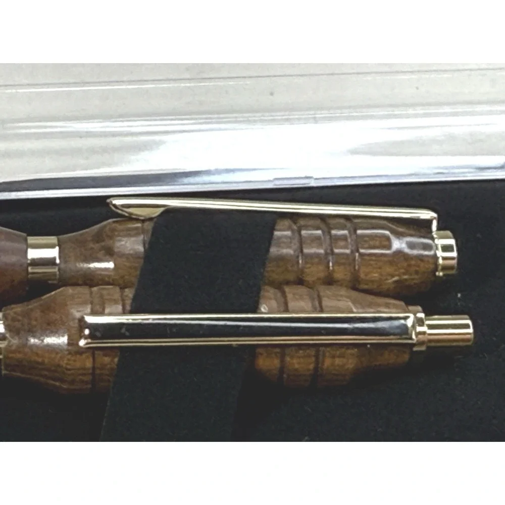 Handmade Bocote Wood Pen & Mechanical Pencil Set Gold Trim Fits Cross Refill